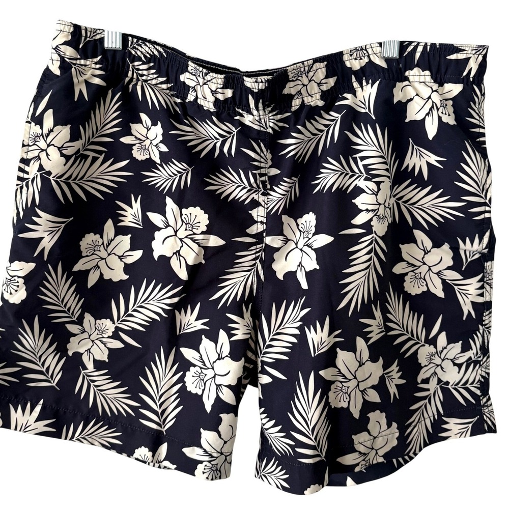 Lands'‎ End Men's Navy and White Tropical Swim Trunks in Size M